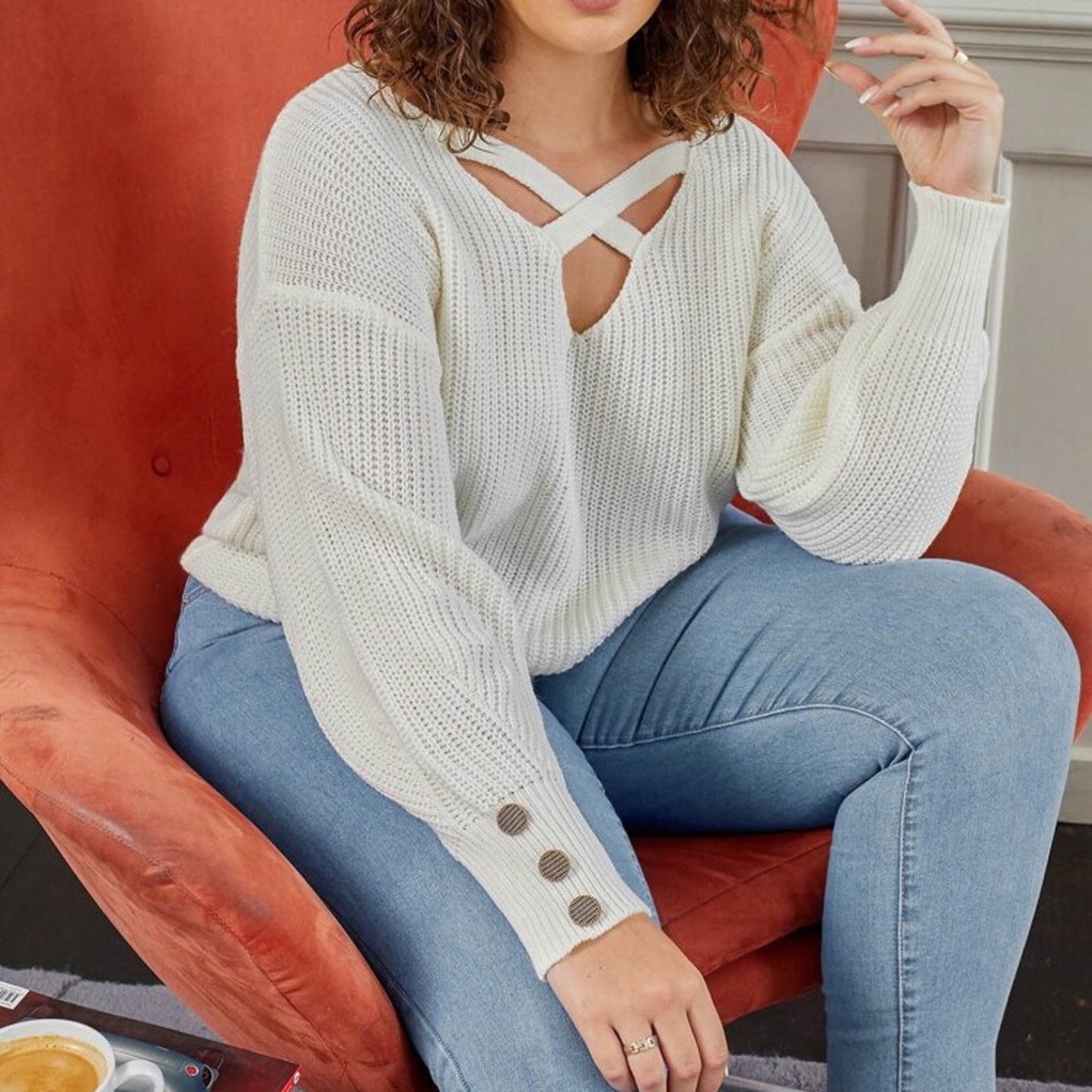 NWT- Criss Cross Front Drop Shoulder Sweater